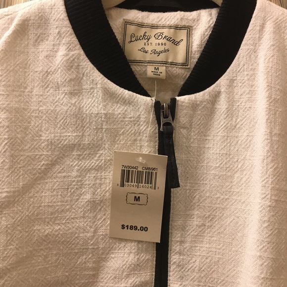 NWT Lucky Brand Two-Tone Varsity Jacket Cotton W/ Leather Sleeves Size Medium - Picture 2 of 15